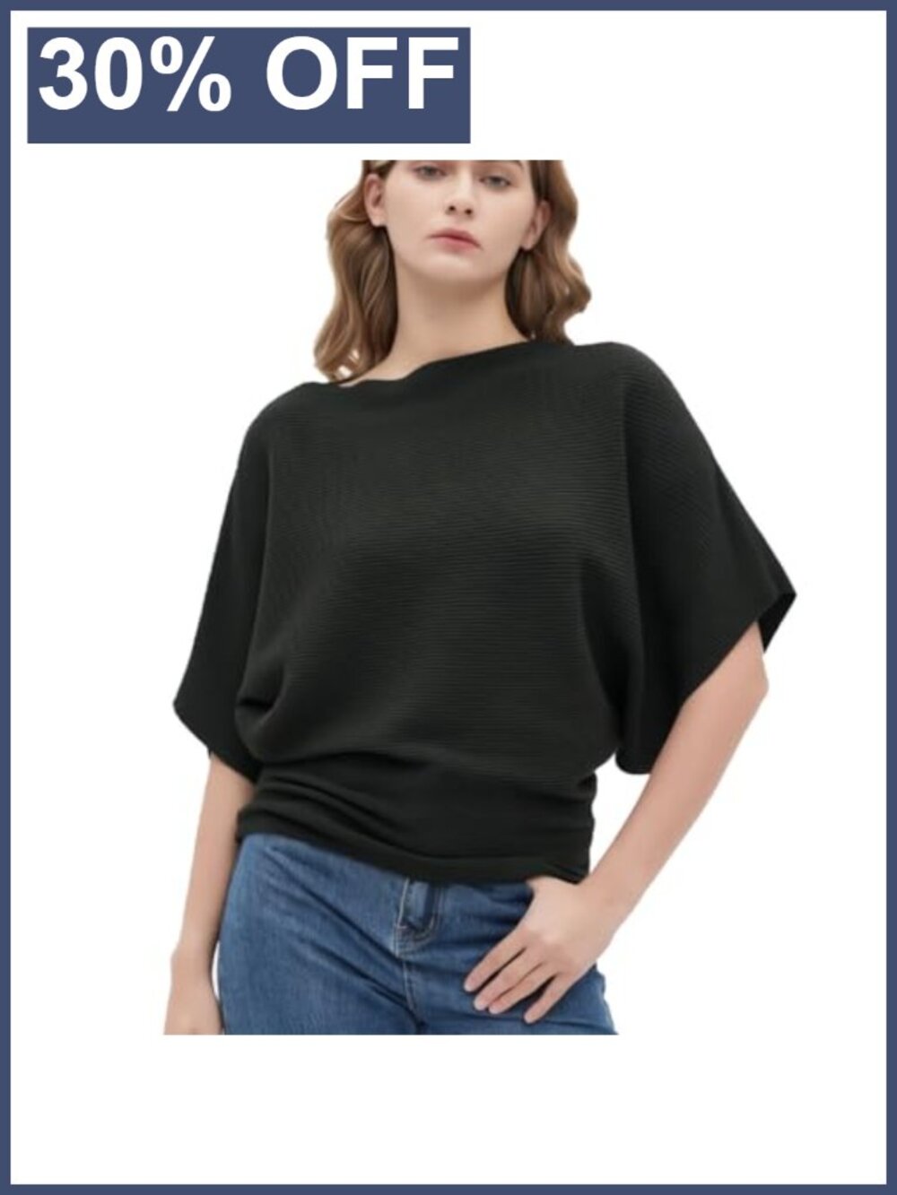Boat Neck Short Sleeve Dolman Knit Sweater Relaxed Fit Pullover
